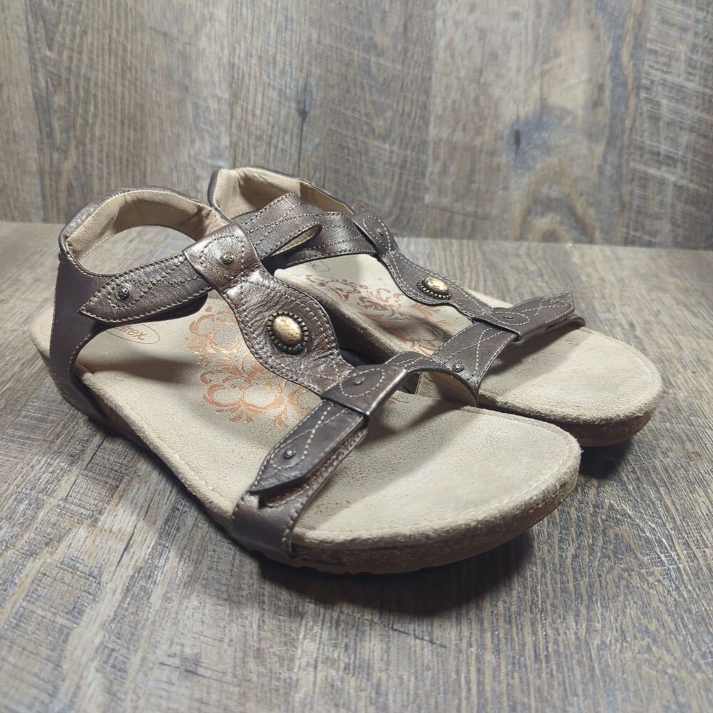 Aetrex Women's Size 9 Lori T- Strap Cork Sandal Shoes SC18W Cognac Brown